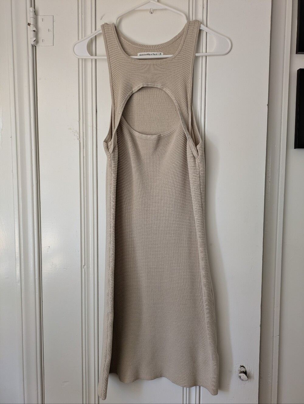 Tan Ribbed Knit Midi Dress